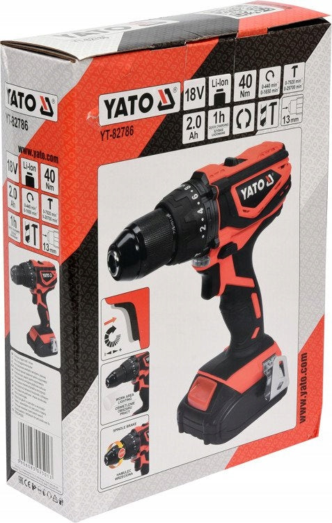 Yato YT-82786 Drilling machine 18V 40Nm, 2,0Ah Power supply rechargeable battery