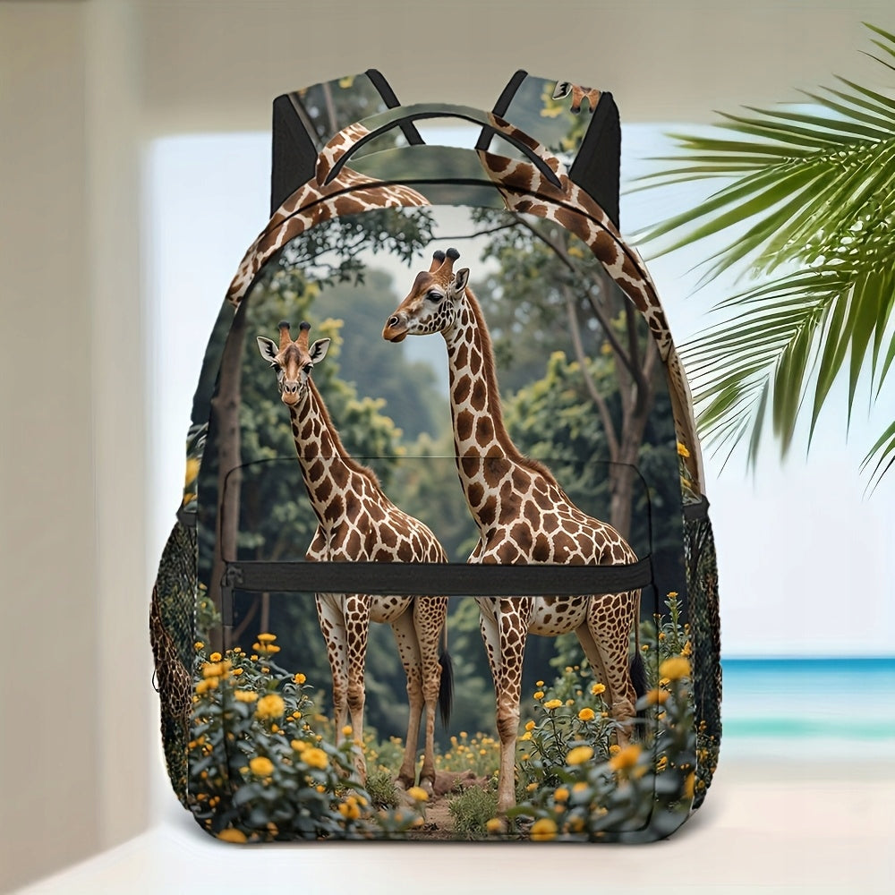 Yellow Giraffe Print Backpack - Lightweight & Spacious for Work or School