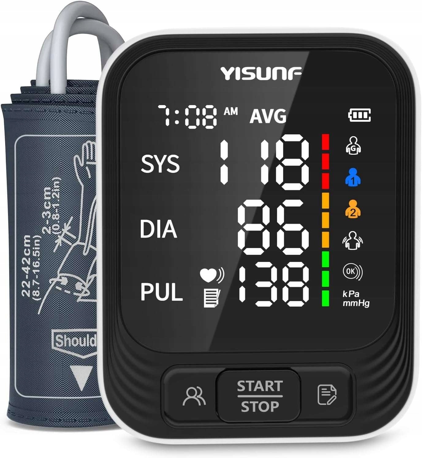Yisunf Digital Blood Pressure Monitor with 37" LED, Memory 2x199, Bracelet 22-42cm