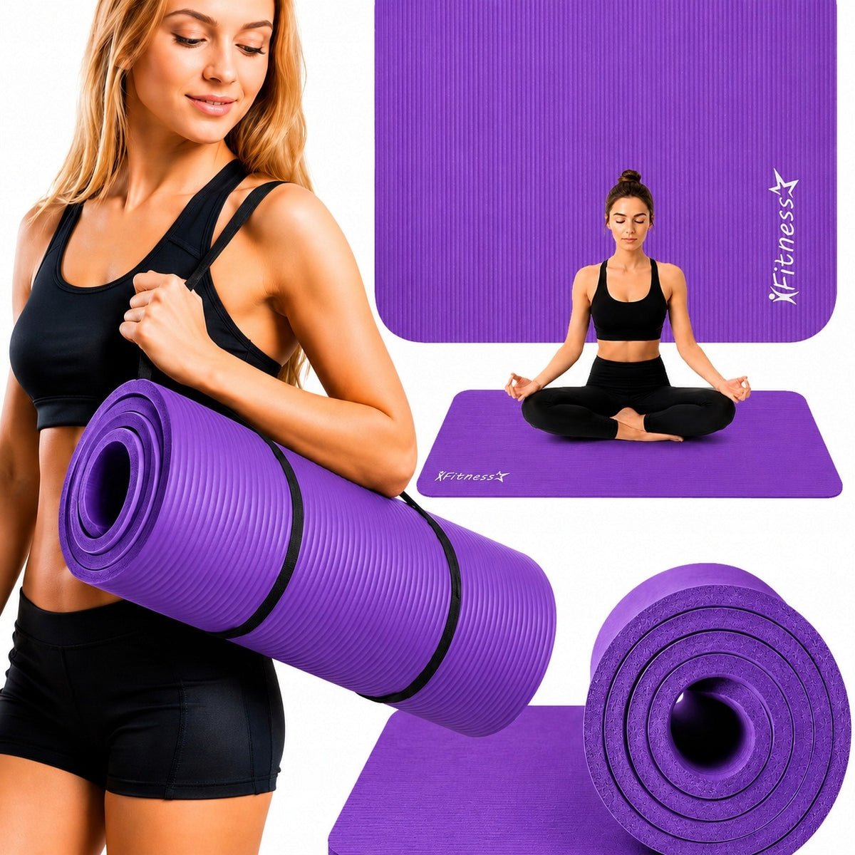Yoga Exercise Mat Thick 1,5 cm Non-Slip 190x61 Purple