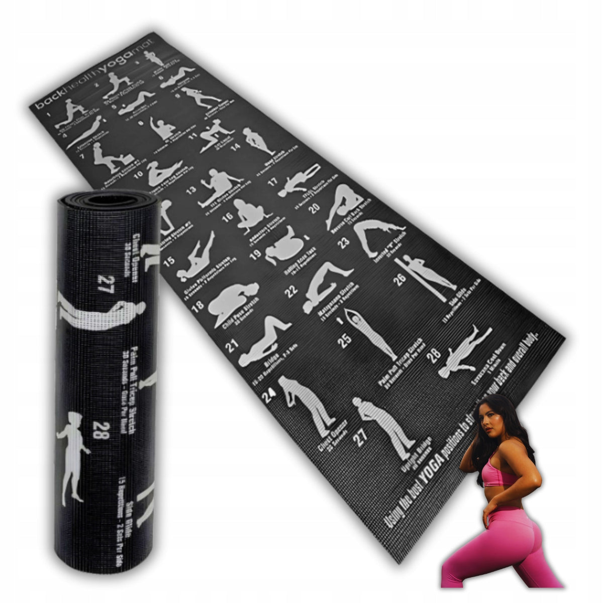 Yoga Exercise Mat Thick Non-Slip Large Black 3 mm 173x61