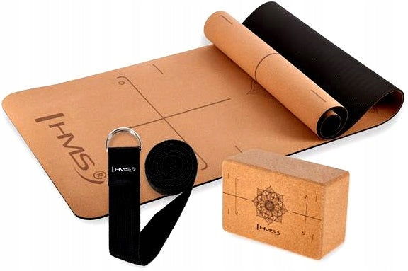 Yoga Exercise Set Training Mat Set Cube Strap HMS Cork