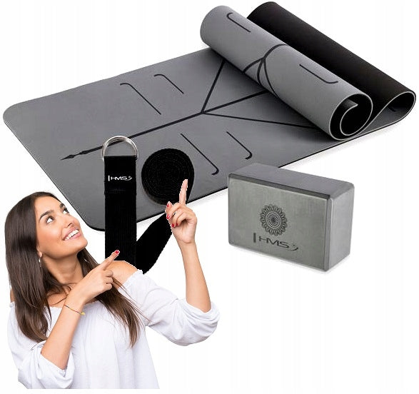 Yoga Fitness Exercise Set + Cube + Strap HMS Grey Set Color gray