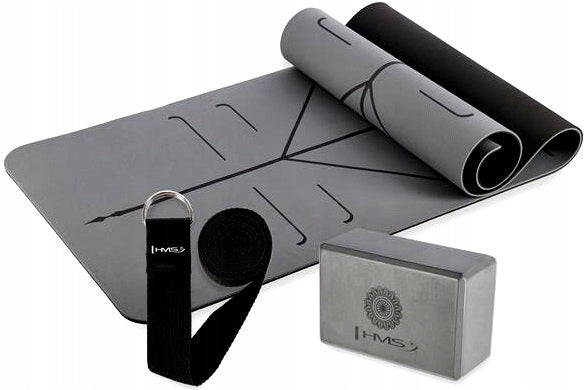 Yoga Fitness Exercise Set + Cube + Strap HMS Grey Set