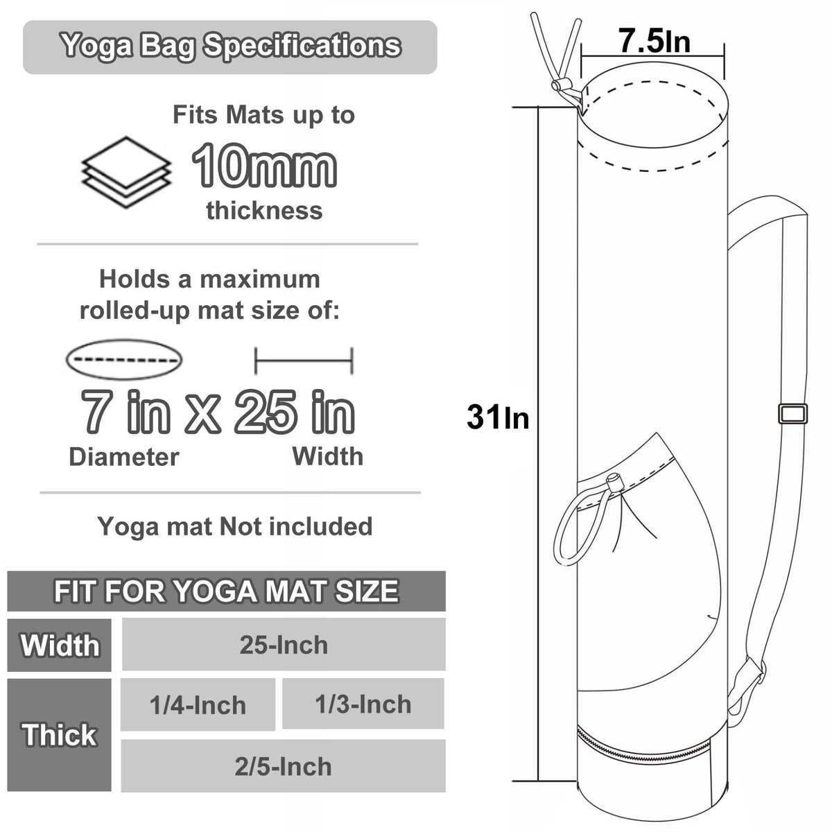 Yoga Mat Bag Shoulder Bag Zipper with Drawstring Carrying Bag Exercise Pink Packaging status original