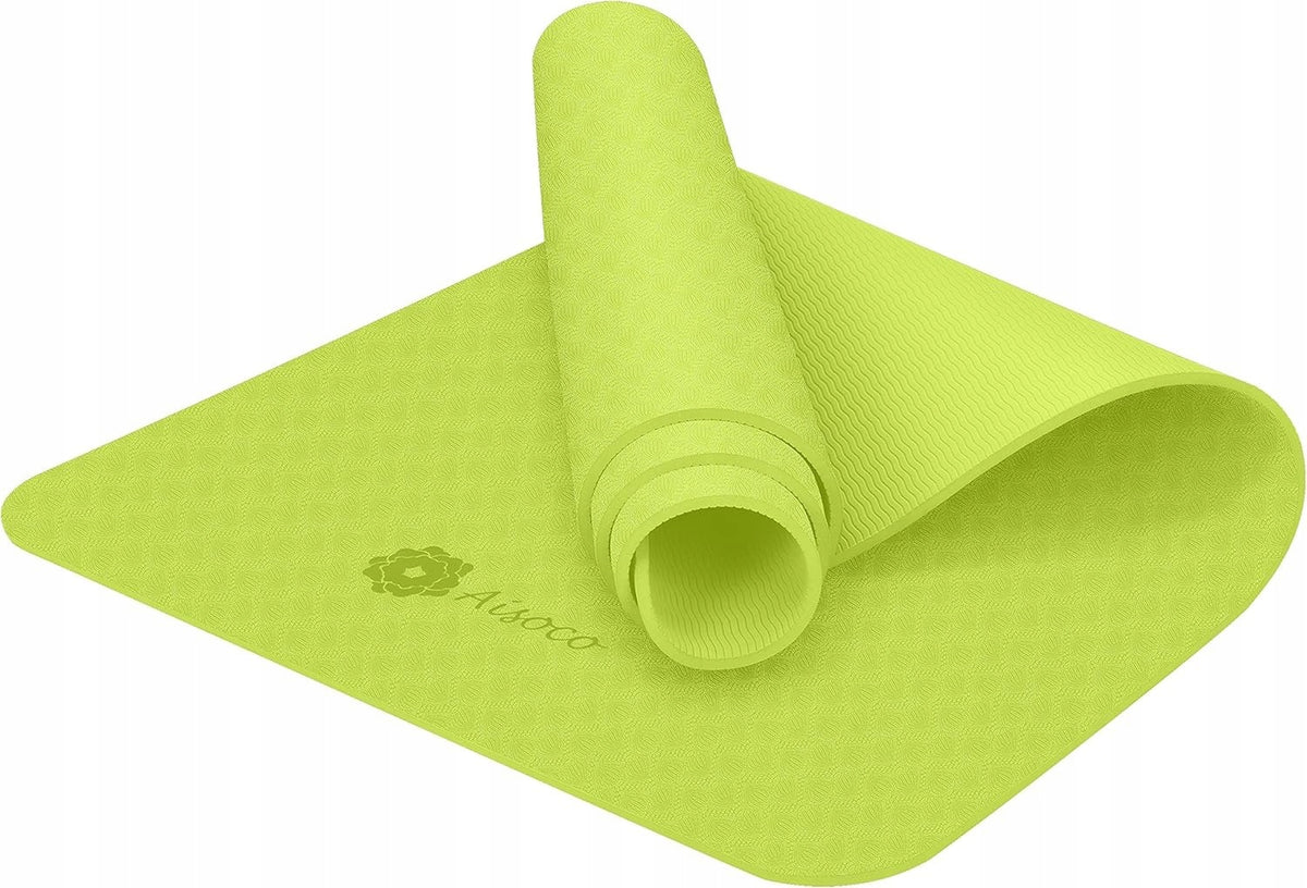 Yoga Mat For Pilates 180x60 Cm Non-Slip With Retro Brown Case Color green