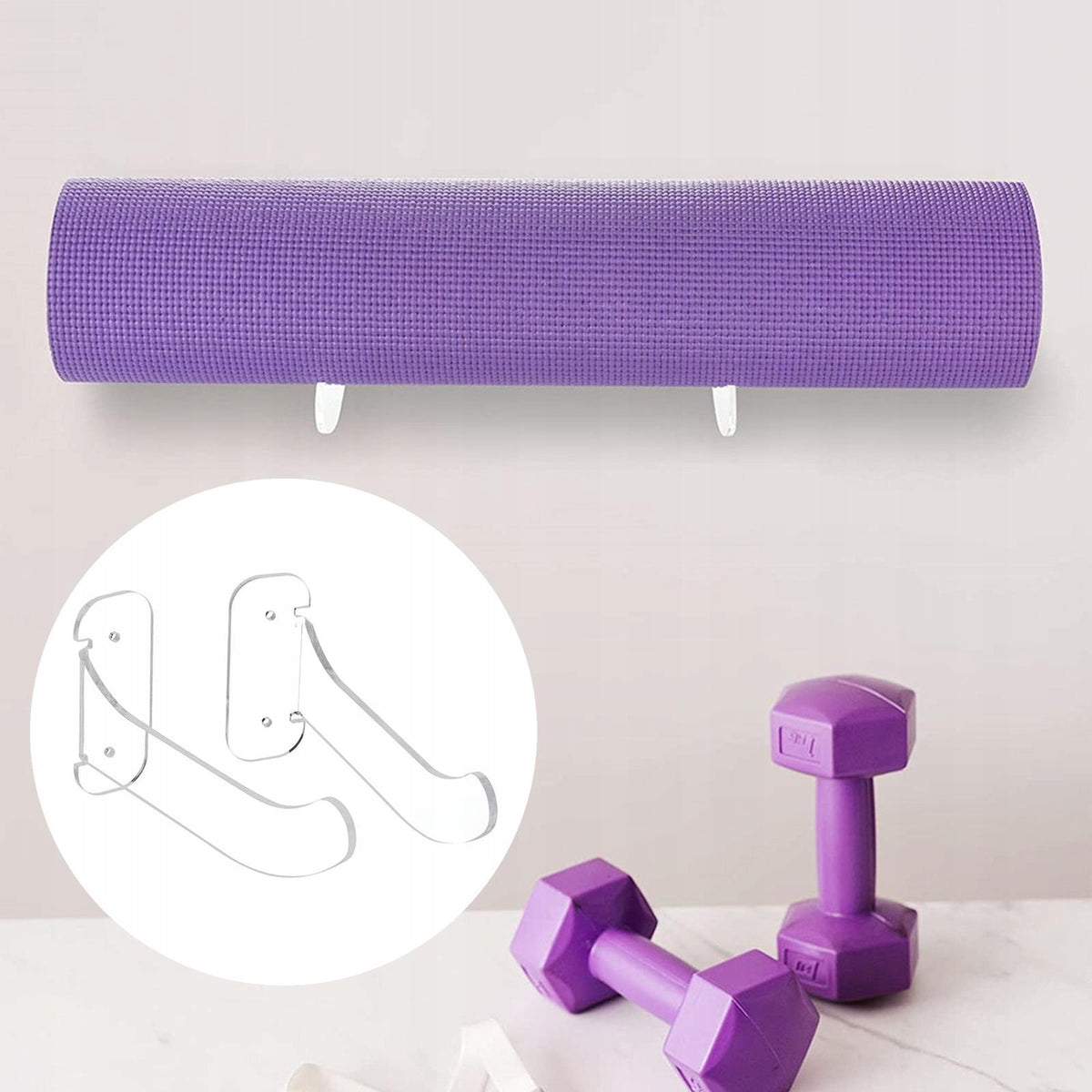 Yoga Mat Holder Rack Wall Mount Hanging Acrylic Storage Shelf for Clear