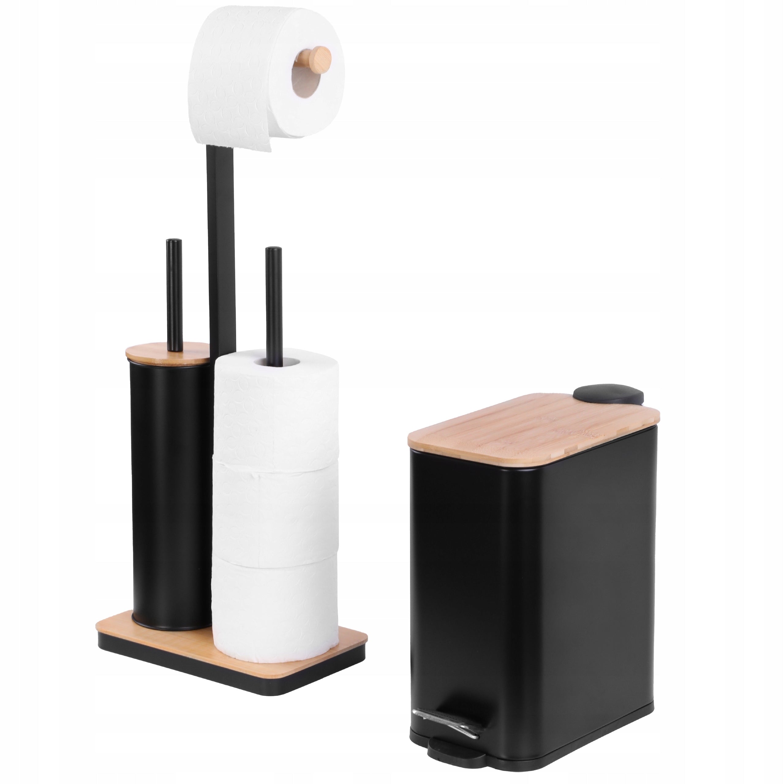 Yoka Set: Trash Can & Toilet Paper Rack 3in1 Black Elegance