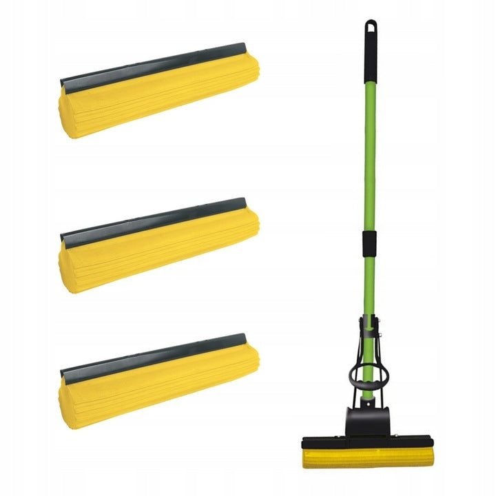 York Sponge Mop Yellow 3x Stock / Telescopic Pole Cartridges Very Absorbent