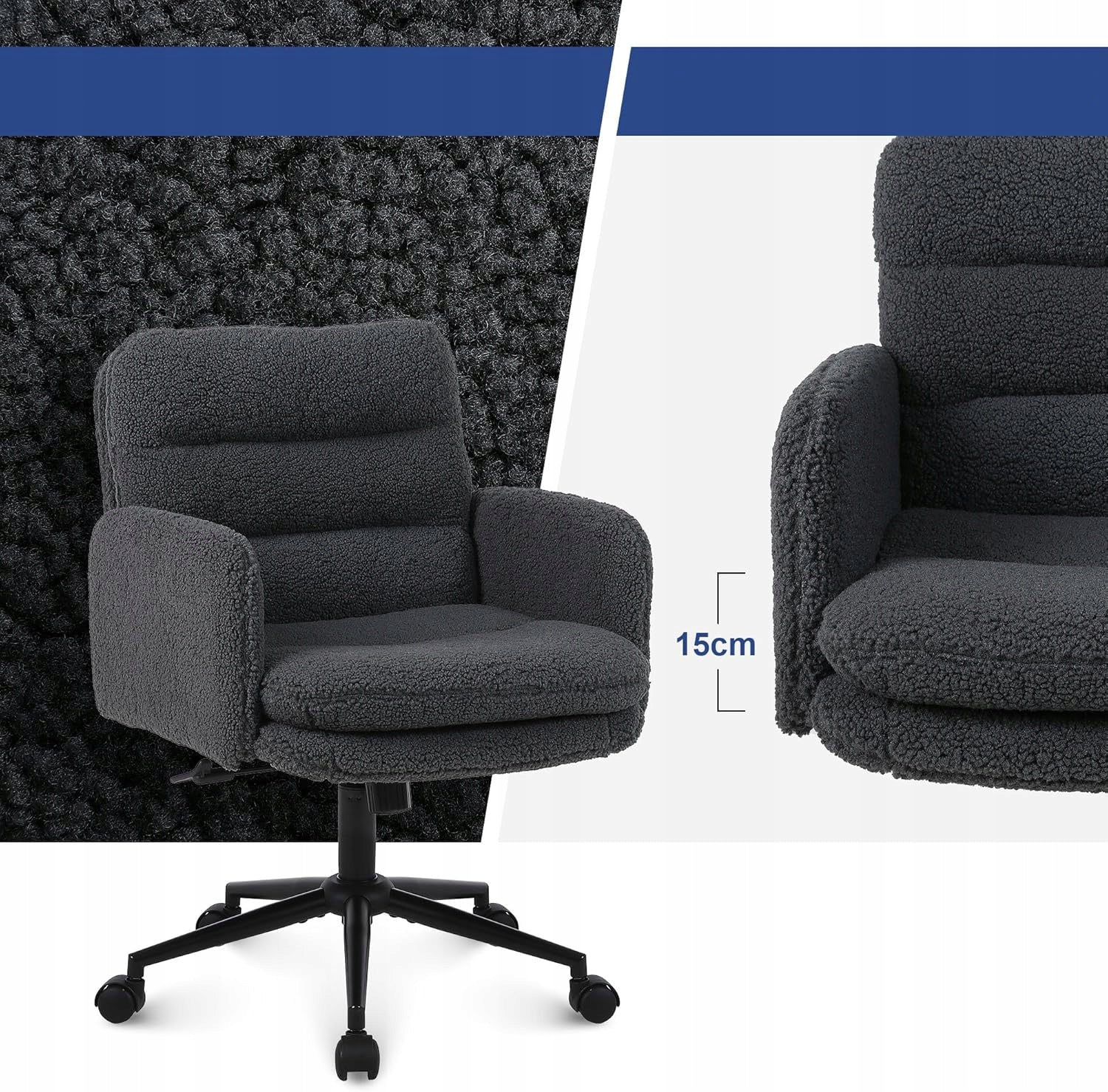 Youhauchair Office Chair, Rotating 360° Adjustable, Fur, Dark Grey Manufacturer code Youhauchair