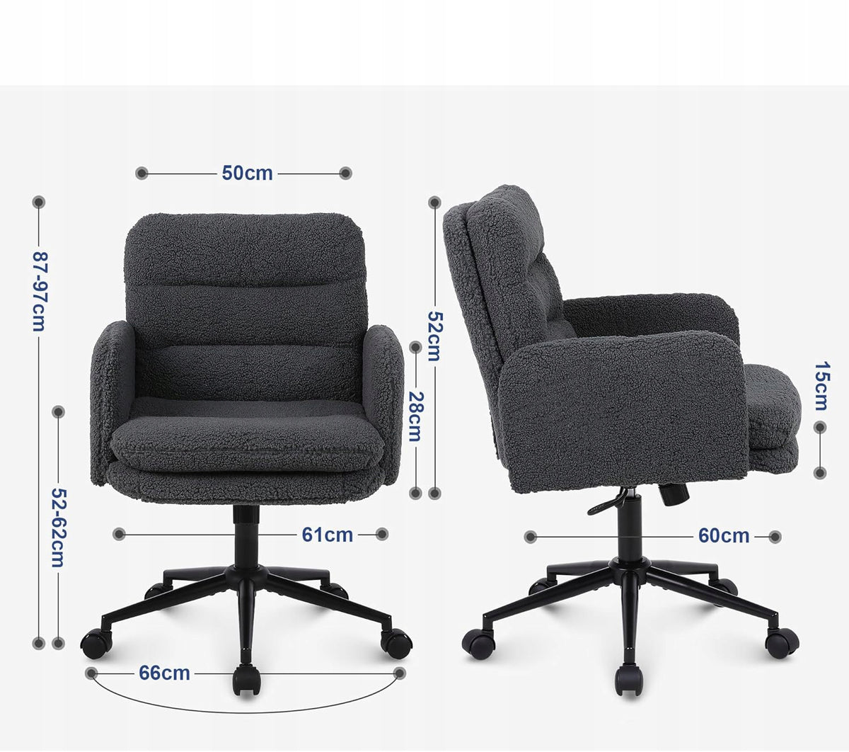 Youhauchair Office Chair, Rotating 360° Adjustable, Fur, Dark Grey Packaging status original