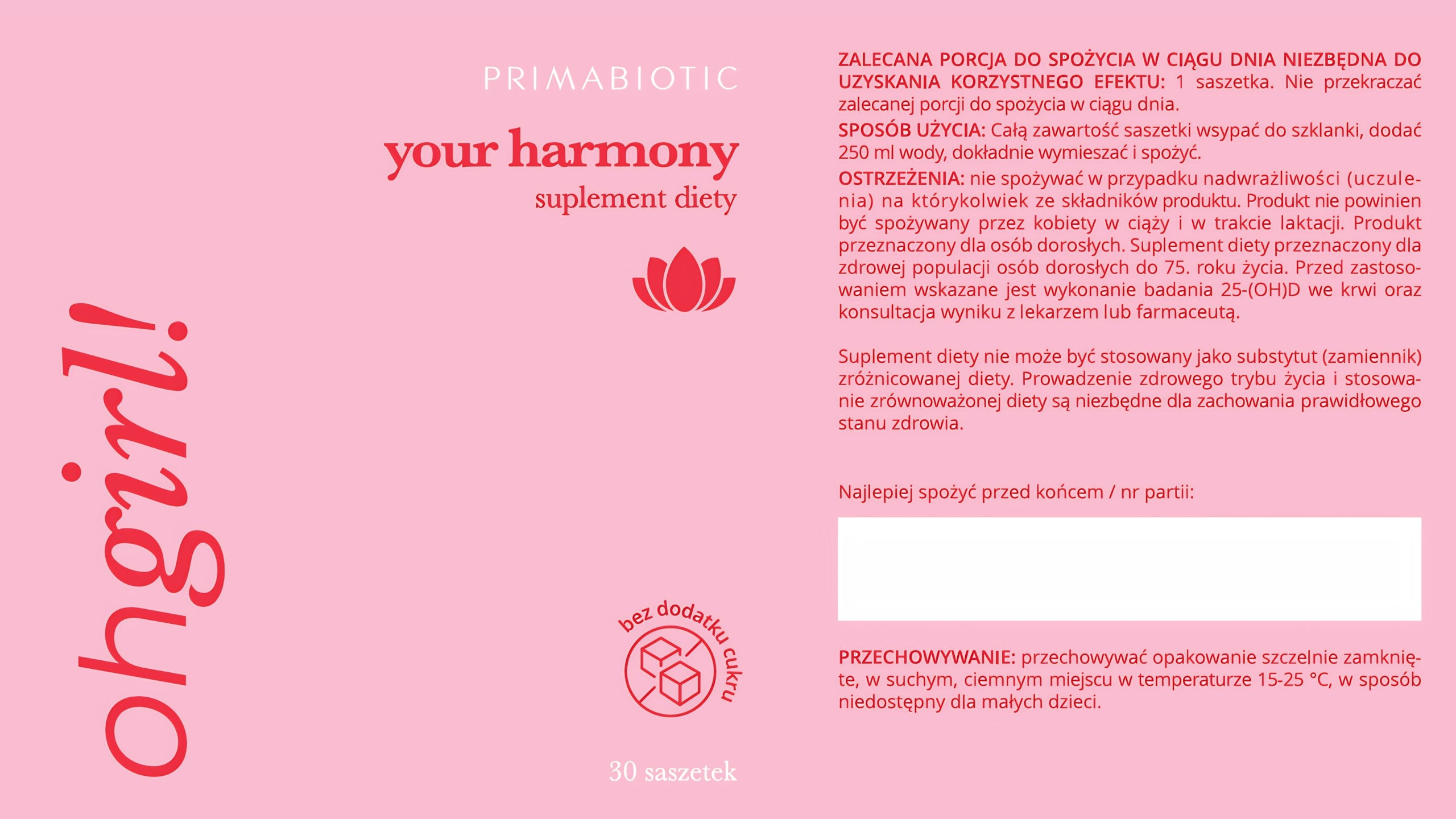 Your Harmony PRIMABIOTIC PCOS Inositol Pregnancy Zinc Folic Acid 30 sash. Medical device no