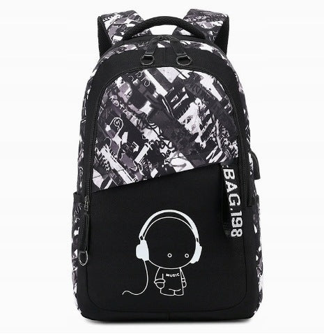 Youth Backpacks, Headphone Pattern, Durable Laptop Backpacks Kind shoulder