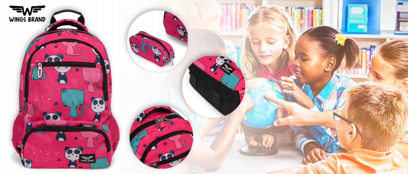 Youth School BACKPACK for GIRLS set PENCIL CASE pink WINGS EAN (GTIN) 5903707820993