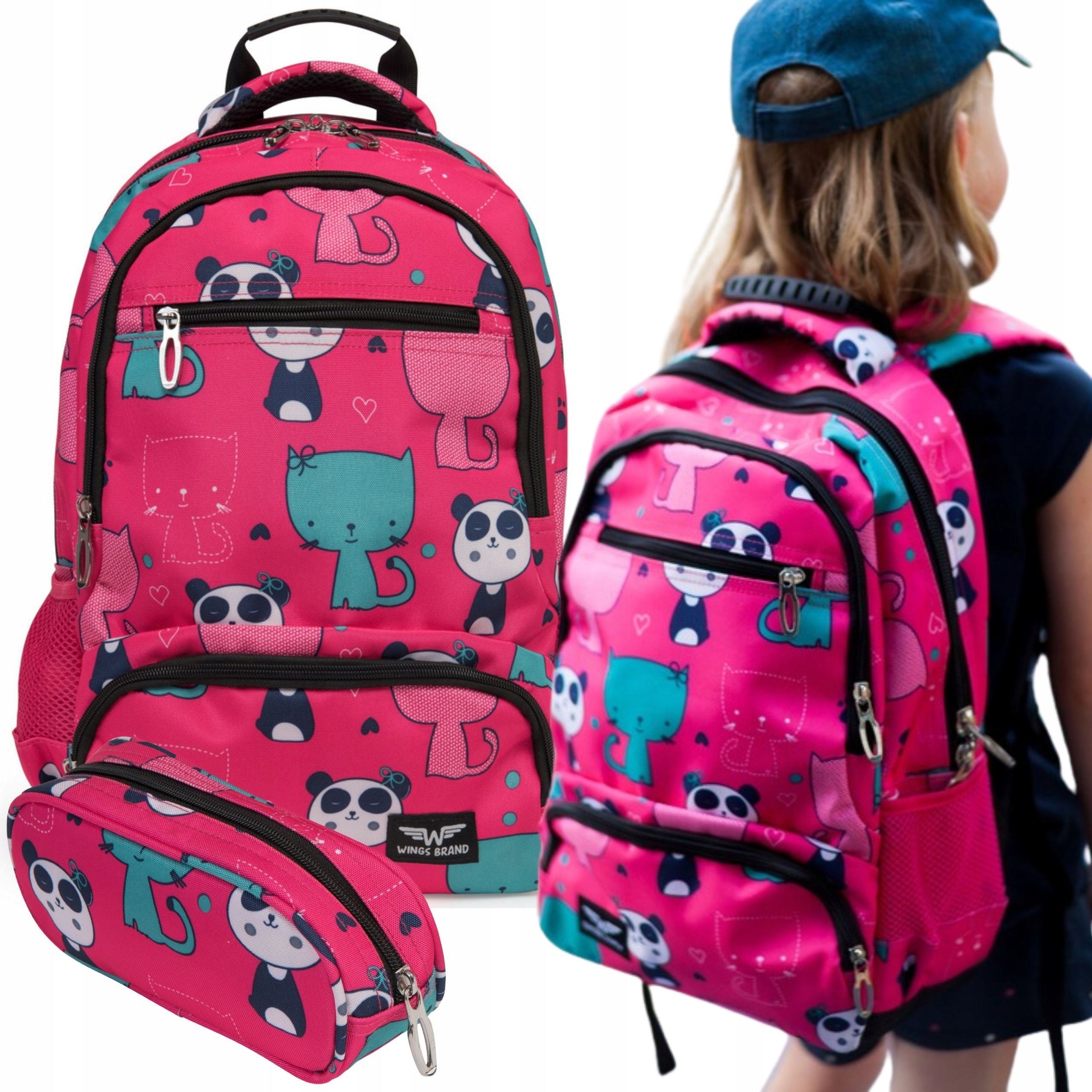 Youth School BACKPACK for GIRLS set PENCIL CASE pink WINGS
