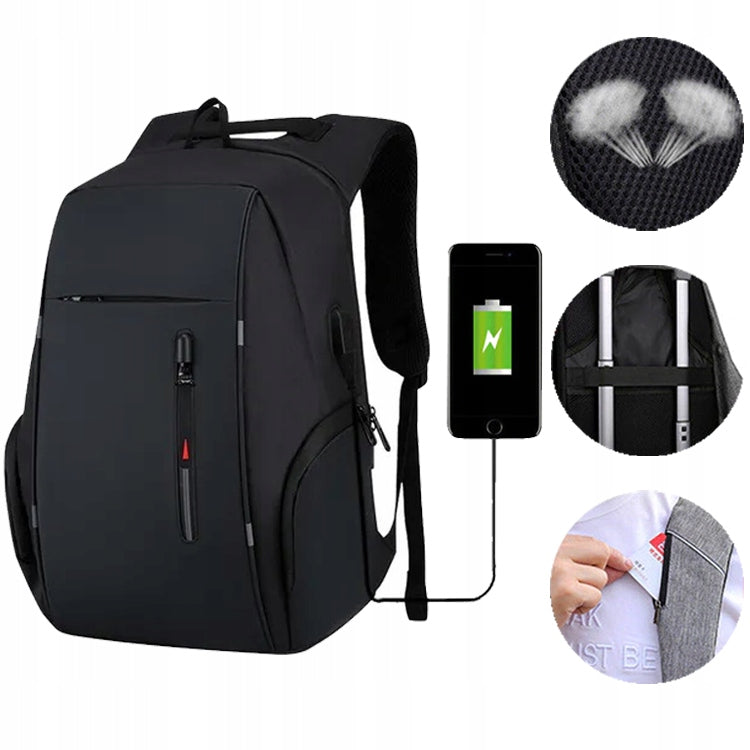 Youth School Backpack City Handheld BLACK Water Resistant USB Packaging status original