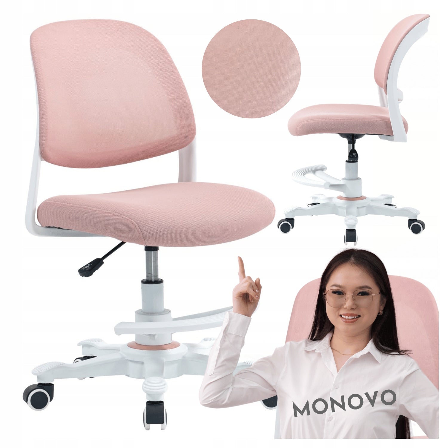 Youth Swivel Chair For Desk Height Adjustable Pink OLMO