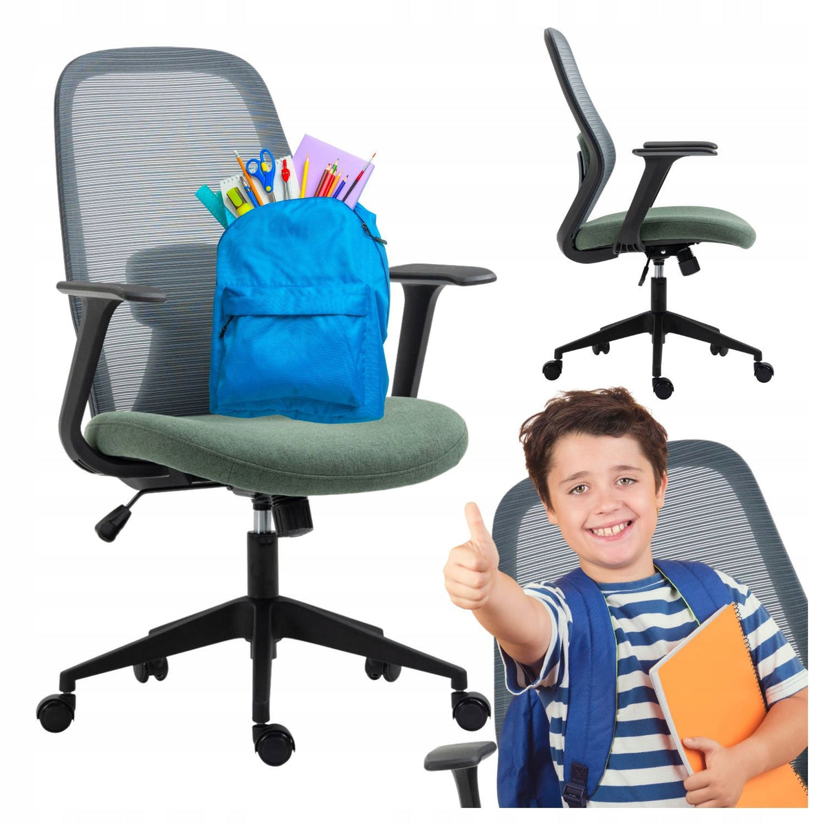 Youth Swivel Chair for Boy for Computer Mesh Green LICOS