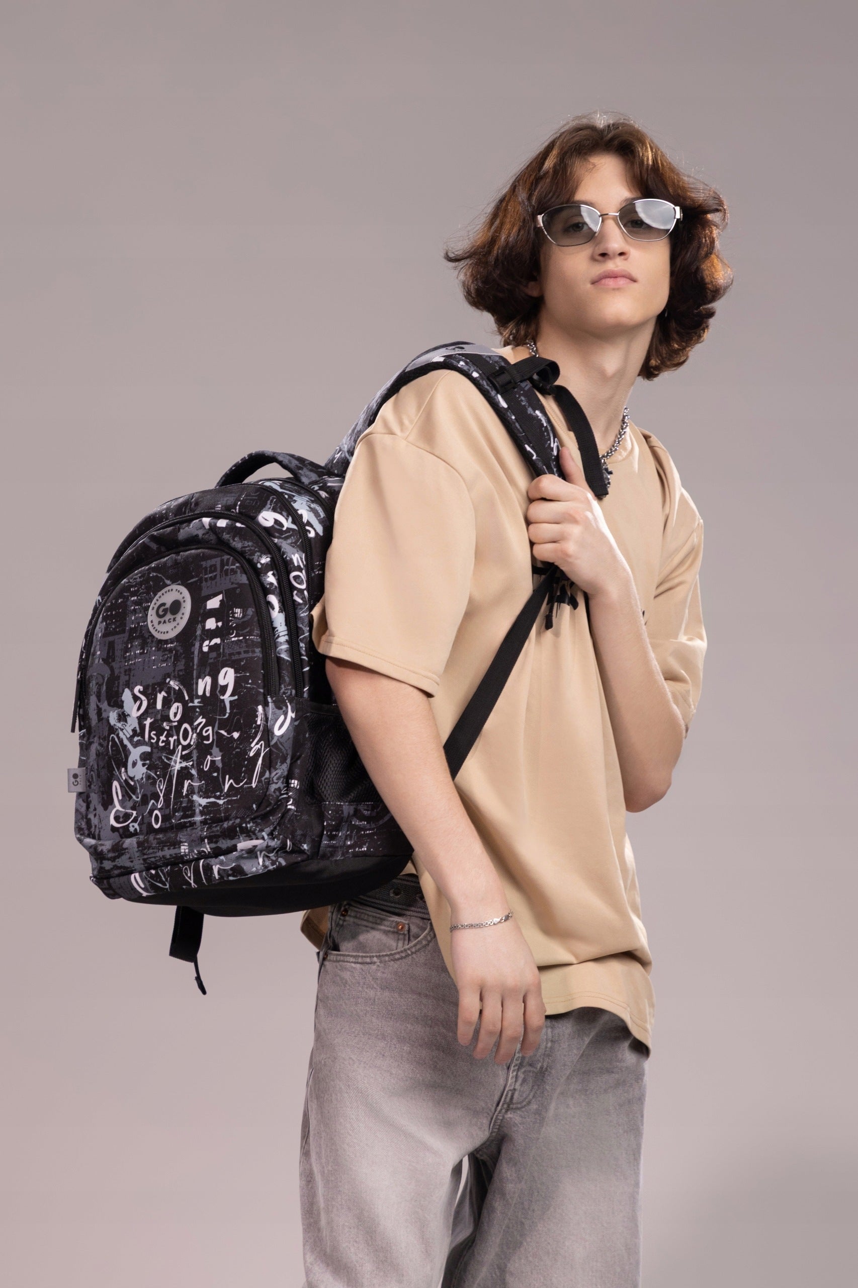 Youth school backpack for boys 3 compartments black GoPack Packaging status original