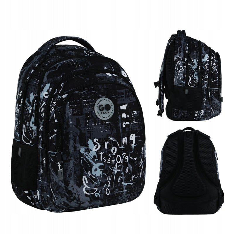 Youth school backpack for boys 3 compartments black GoPack
