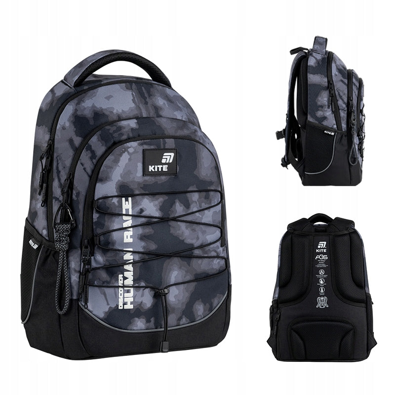 Youth school backpack for boys 9-12 years grey with lacing Kite