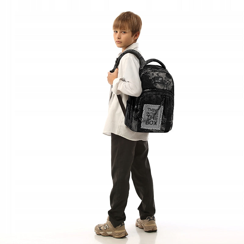 Youth school backpack for boys 9-12 years old with denim chain Kite Packaging status original