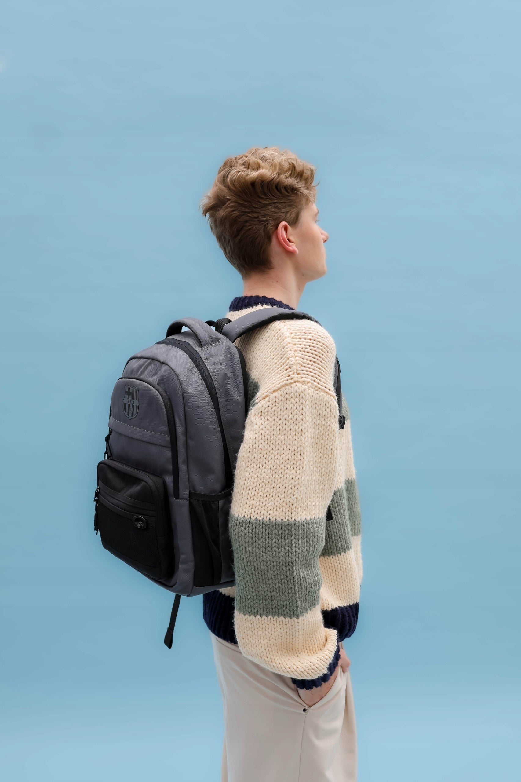 Youth school backpack for boys Barcelona grey large roomy Kite Packaging status original