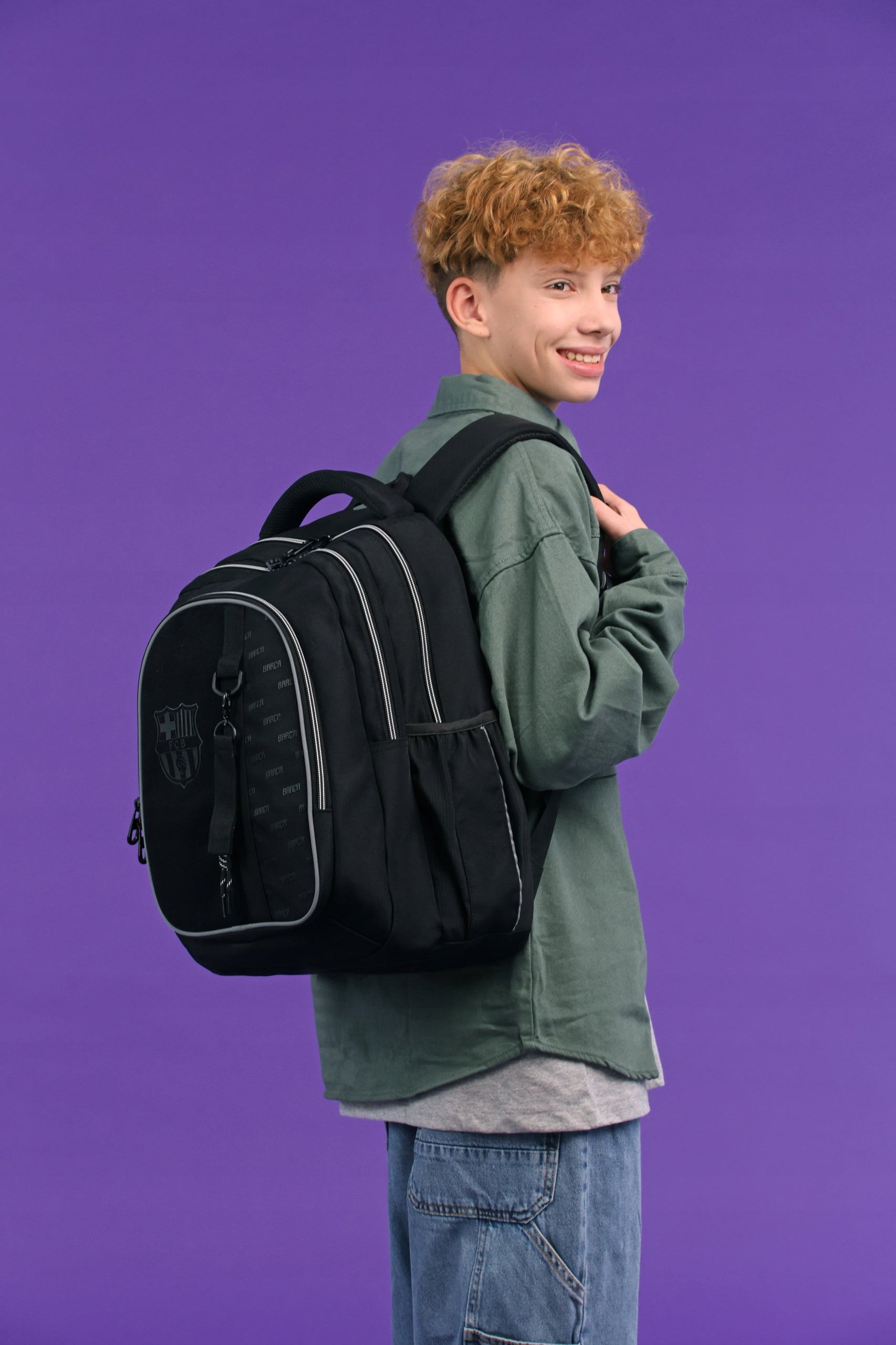 Youth school backpack for boys black multi-chamber Barcelona Kite Manufacturer code BC26-8001L