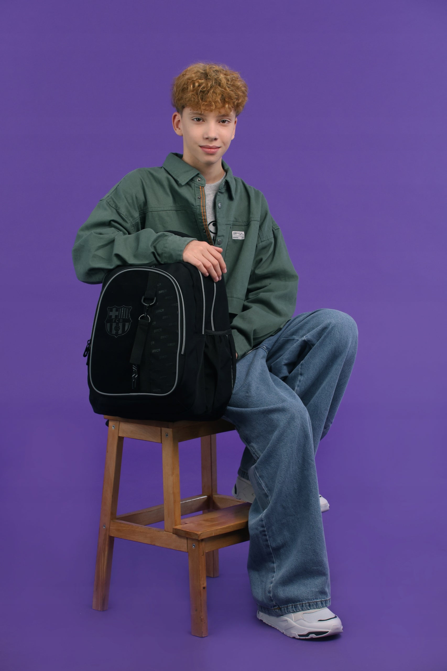 Youth school backpack for boys black multi-chamber Barcelona Kite Packaging status original