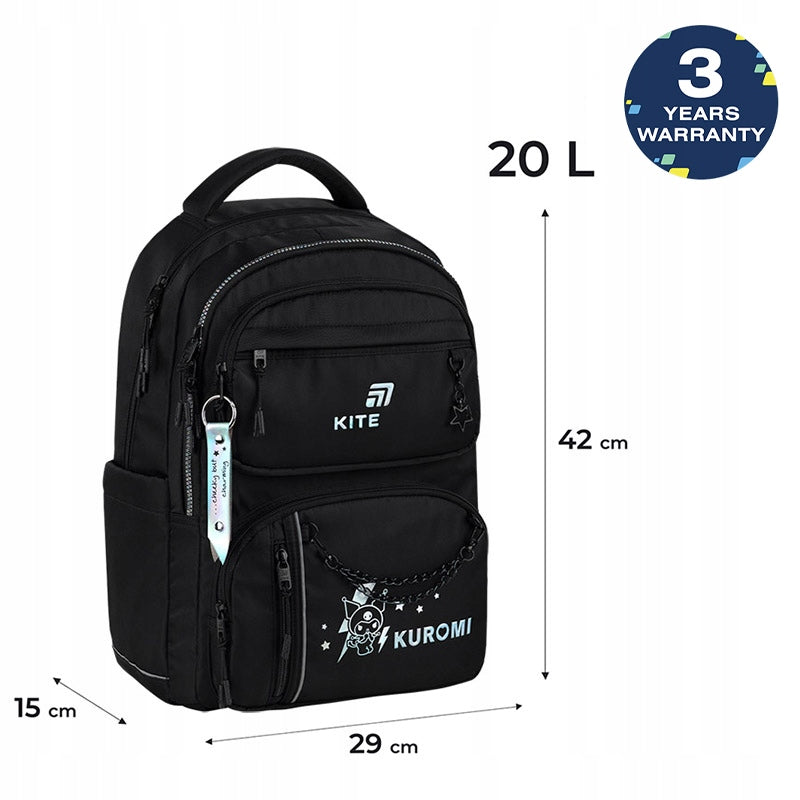 Youth school backpack for girls 9-12 years black Kuromi Kite Manufacturer code HK26-2594M