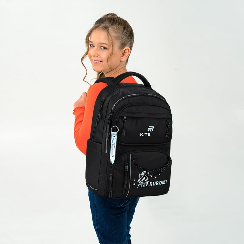 Youth school backpack for girls 9-12 years black Kuromi Kite Packaging status original