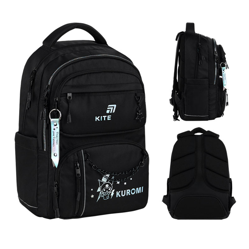 Youth school backpack for girls 9-12 years black Kuromi Kite