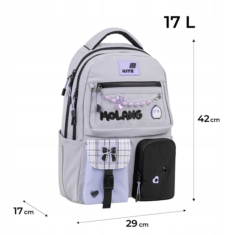 Youth school backpack for girls 9-12 years grey Molang Kite Manufacturer code ML26-2587M