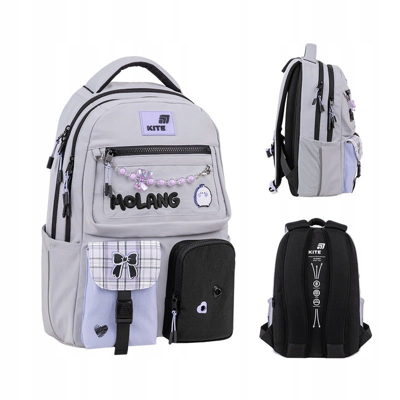 Youth school backpack for girls 9-12 years grey Molang Kite