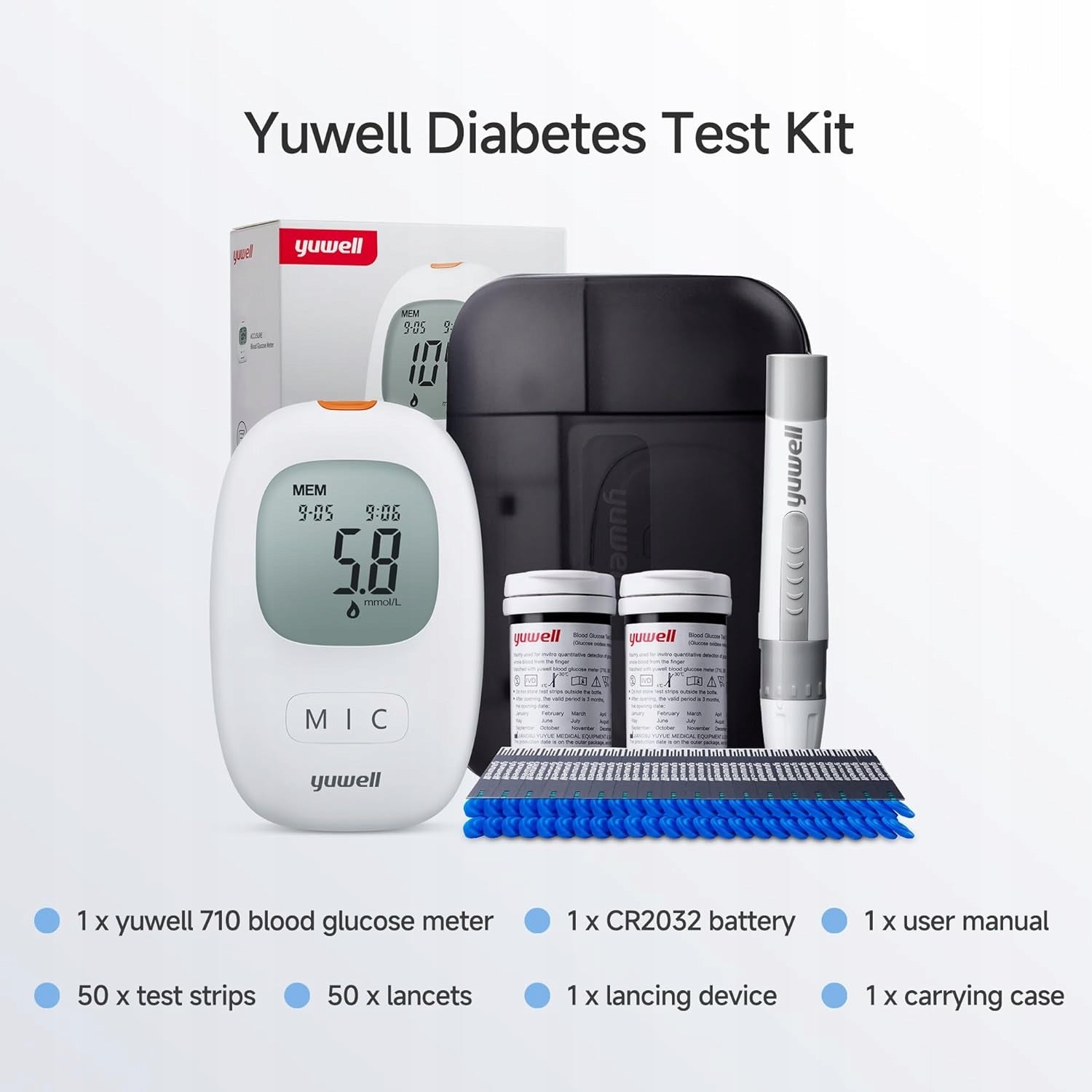 Yuwell Blood Sugar Monitor – Complete Blood Sugar Measurement Kit 710 Manufacturer code ACCUSURE 710