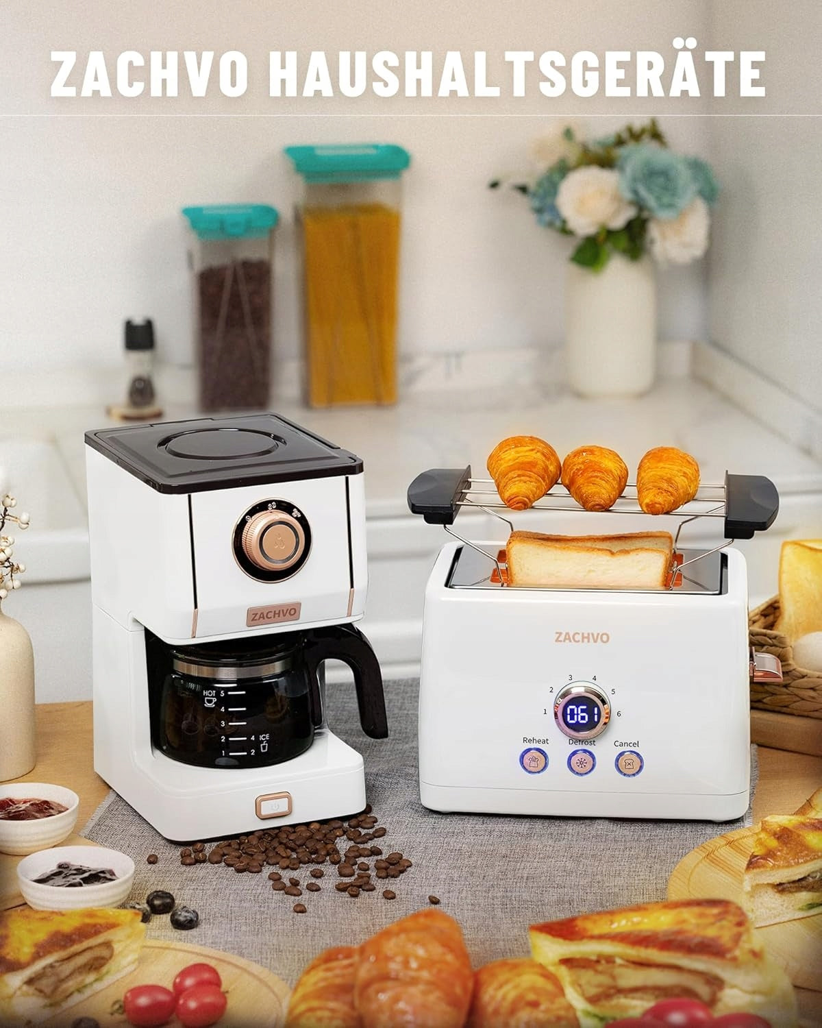 ZACHVO toaster 850W 2 slices 6 levels LED white steel defrosting bagel Brand no brand