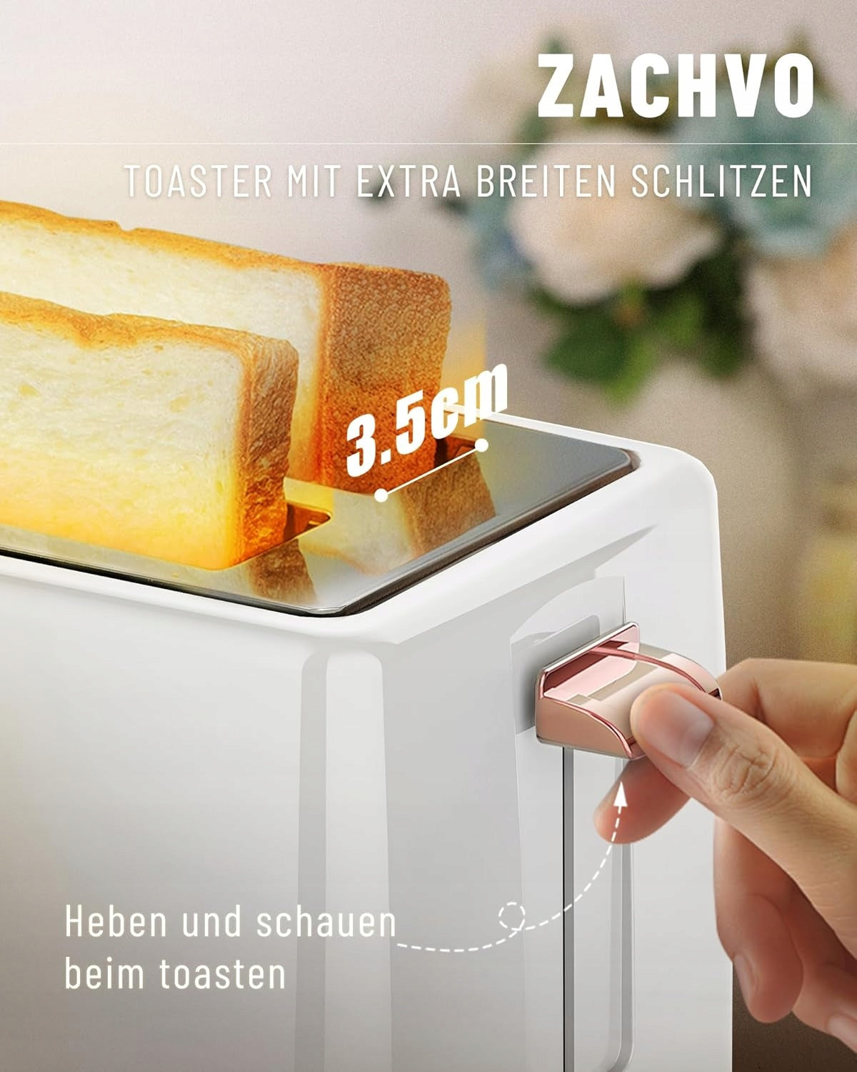 ZACHVO toaster 850W 2 slices 6 levels LED white steel defrosting bagel Dominant color white