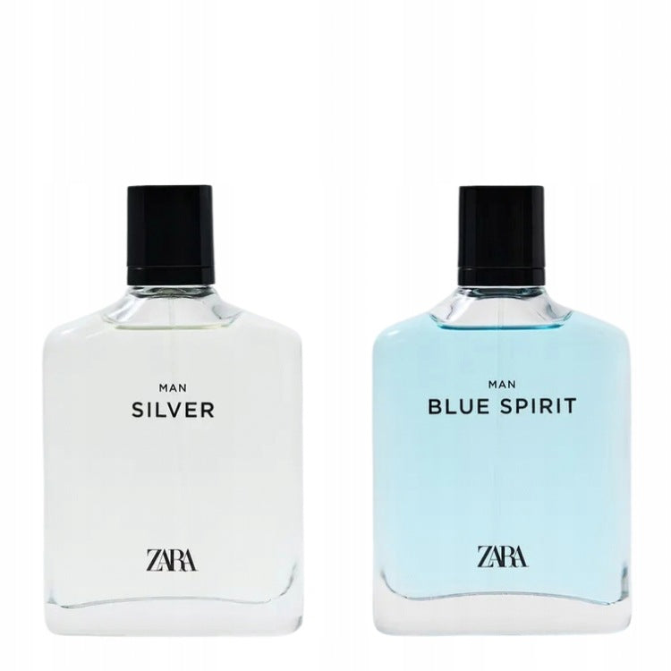 ZARA SILVER + BLUE SPIRIT MEN'S PERFUME 2 x 100ml new larger capacities Brand ZARA