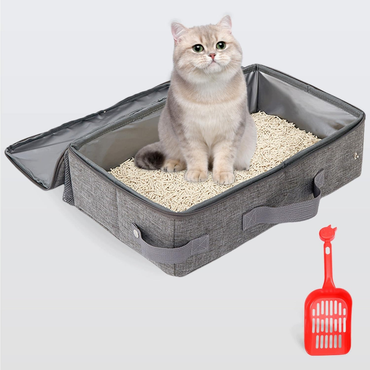 ZAXIVA PORTABLE FOLDING CAT LITTER BOX WITH LID WATERPROOF BAG FOR