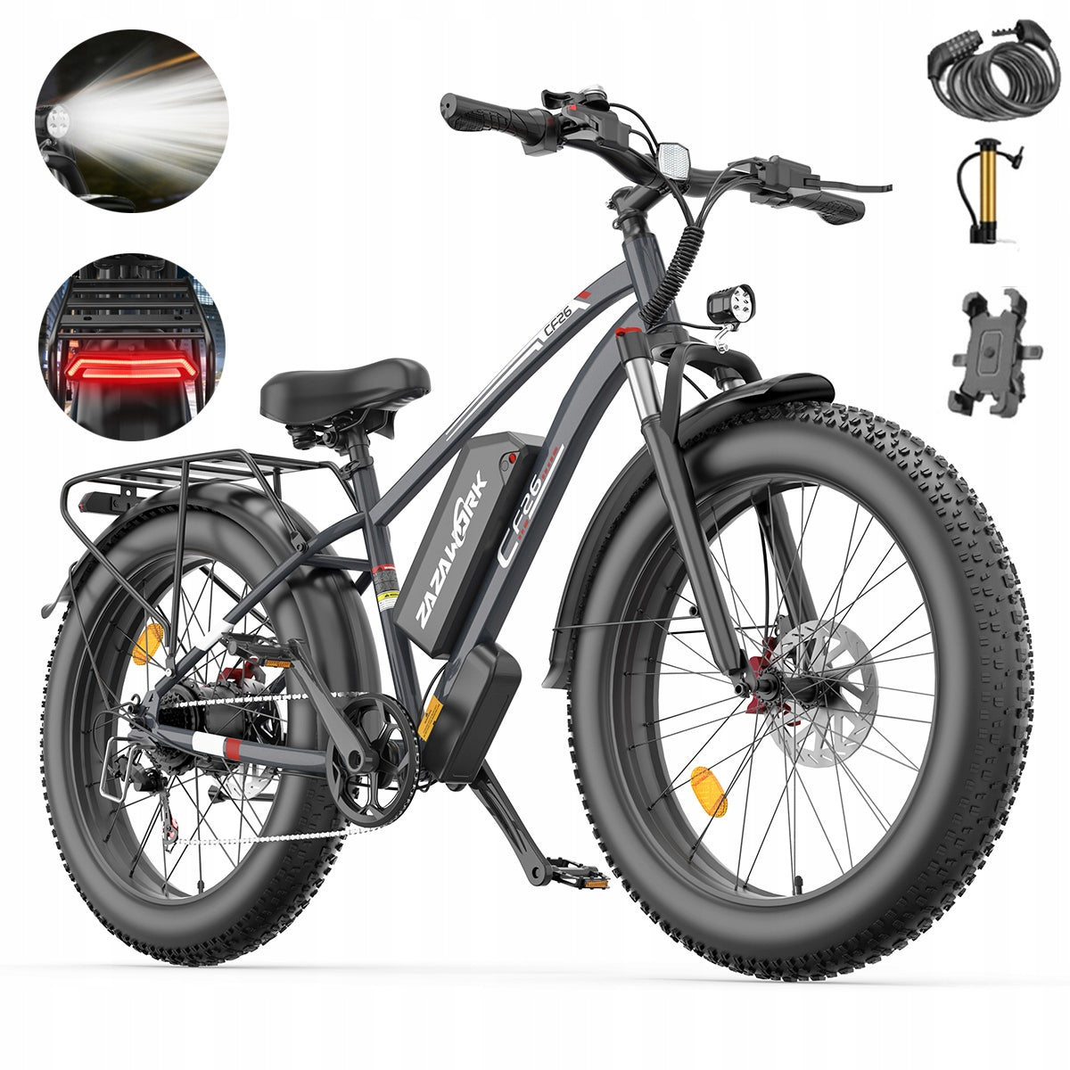 ZAZAWORK CF26 Electric vehicle 1500W 48V 20AH 50KM/H 120km 26"Thick tire