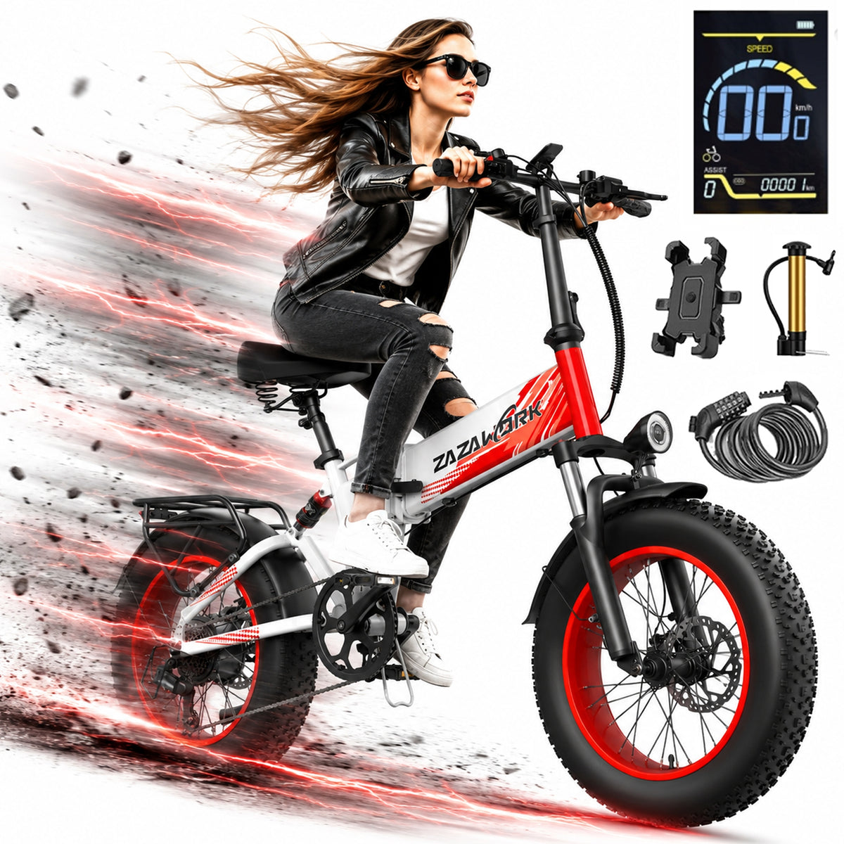 ZAZAWORK Electric Vehicle Folding 1500W 20AH 45KM/H Thick Tyre 20*4.0"