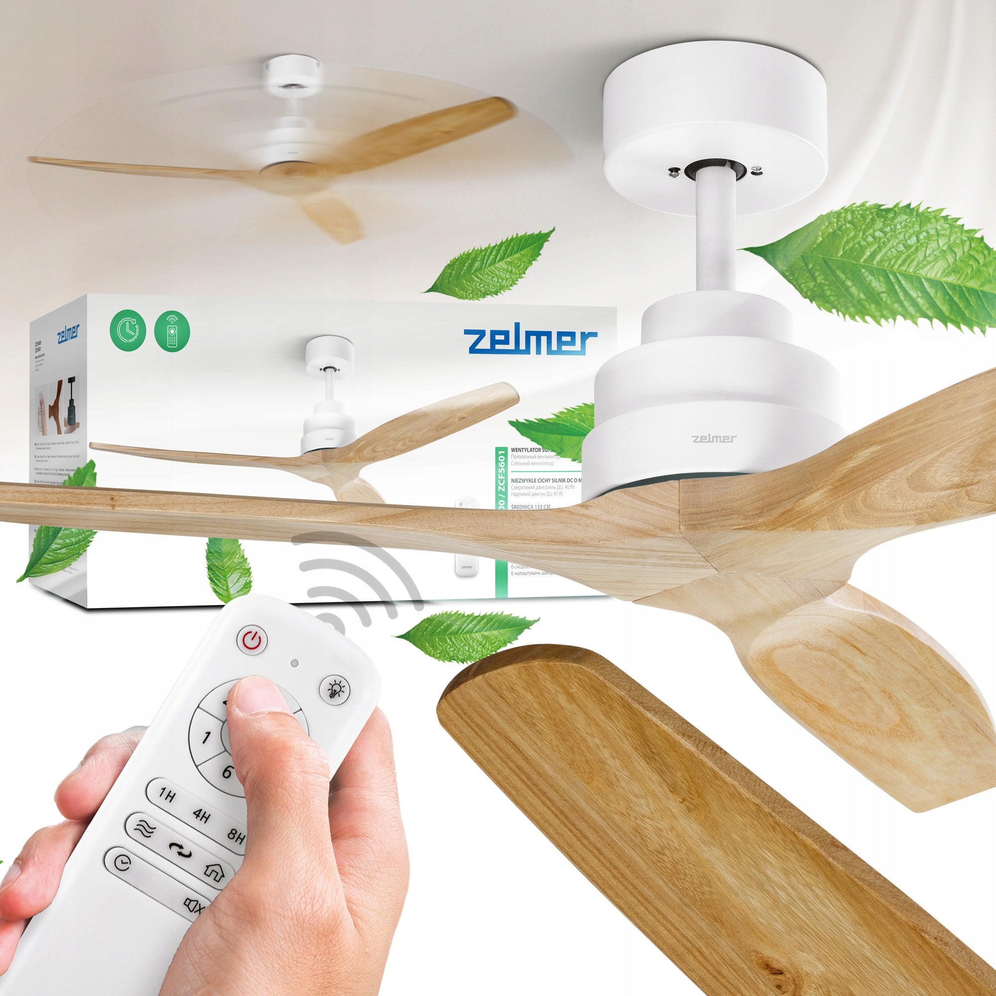 ZELMER CEILING FAN ZCF 5600 40W 132cm BEECH WHITE DC MOTOR QUIET