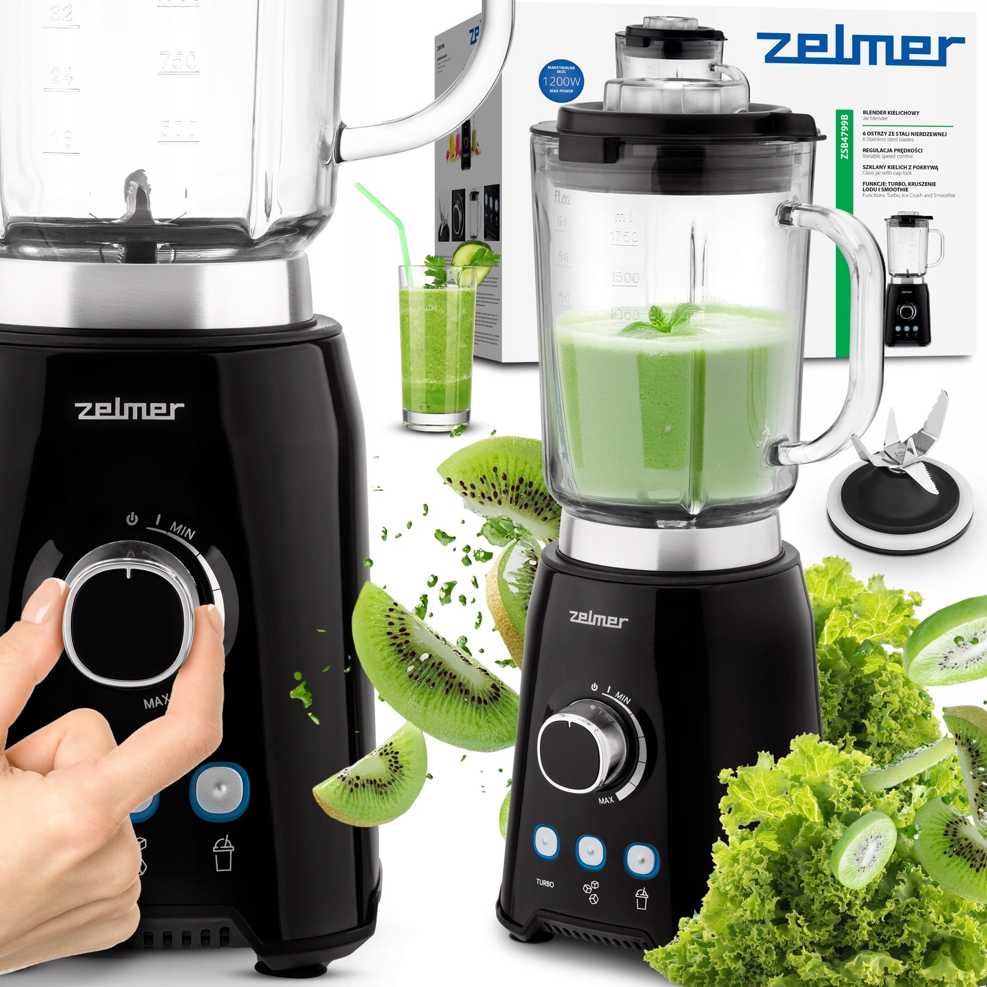 ZELMER CUP BLENDER FOR COCKTAILS CRUSHES ICE MIXES GLASS 1200W