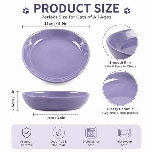 ZEPHYRHOME SET OF 2 CERAMIC CAT FEEDERS FLAT BOWLS FOR Brand Home