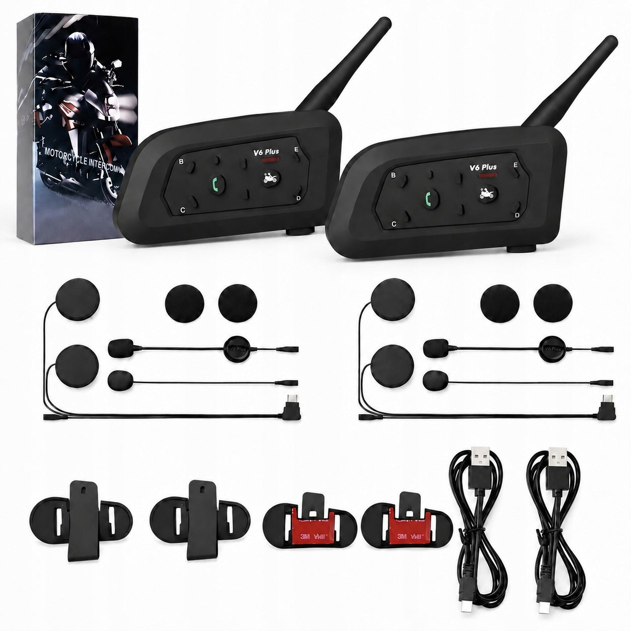 ZESTAW 2X INTERKOM MOTOCYKLOWY BLUETOOTH V6 PLUS NOWA WERSJA IP65 1200M