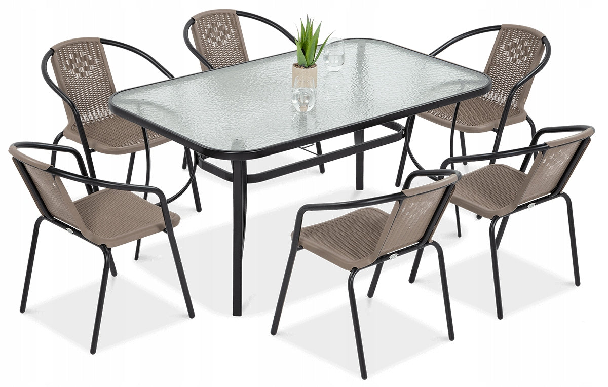 Gartenmöbelset Simple, Tisch + 6 Stühle, braun 