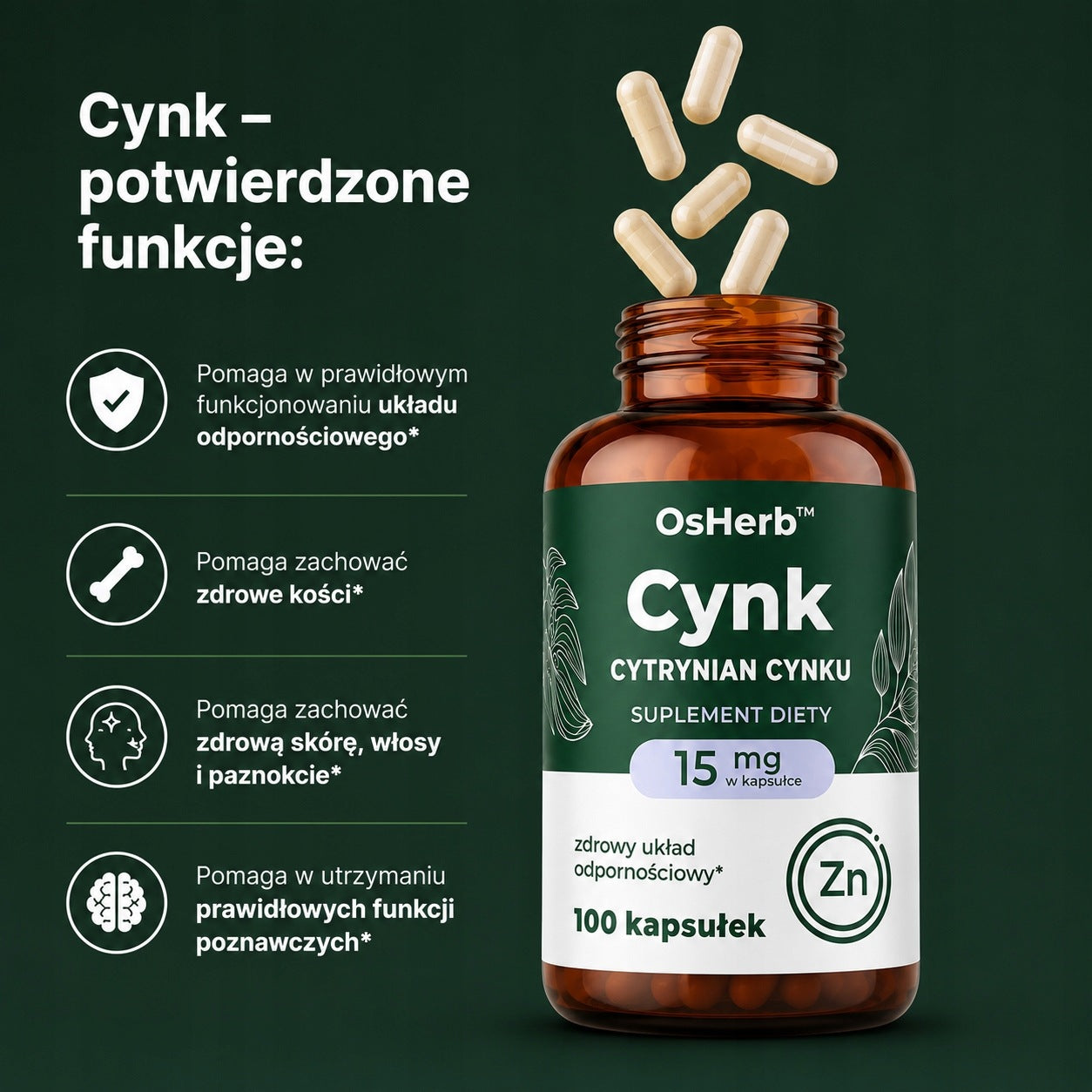ZINC Organic FORTE 15 MG Citrate SKIN RESISTANCE HAIR FERTILITY 100 k. Packaging status original