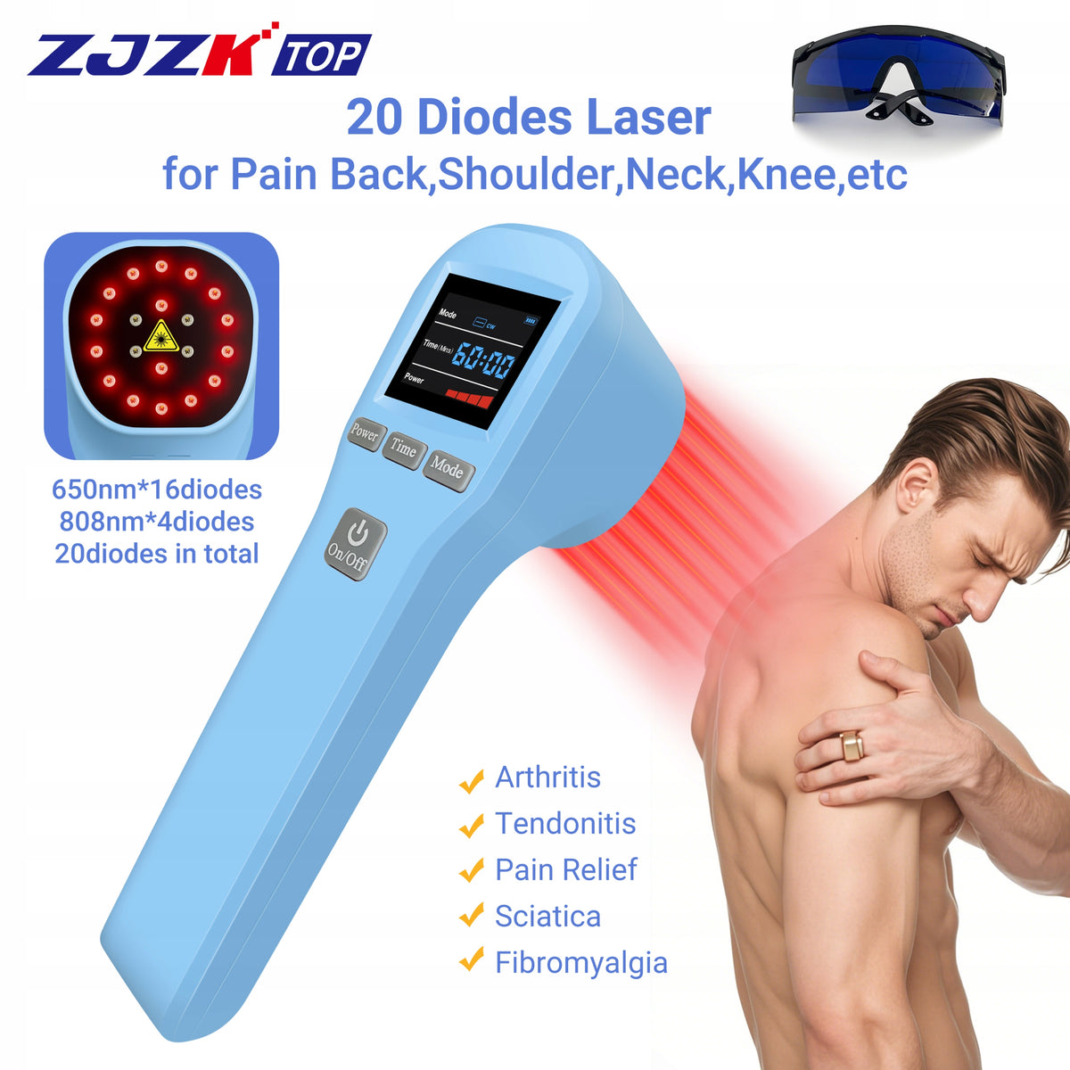 ZJZK LLLT 880mW Cold Laser Therapy Instrument for Pain Relief Arthritis