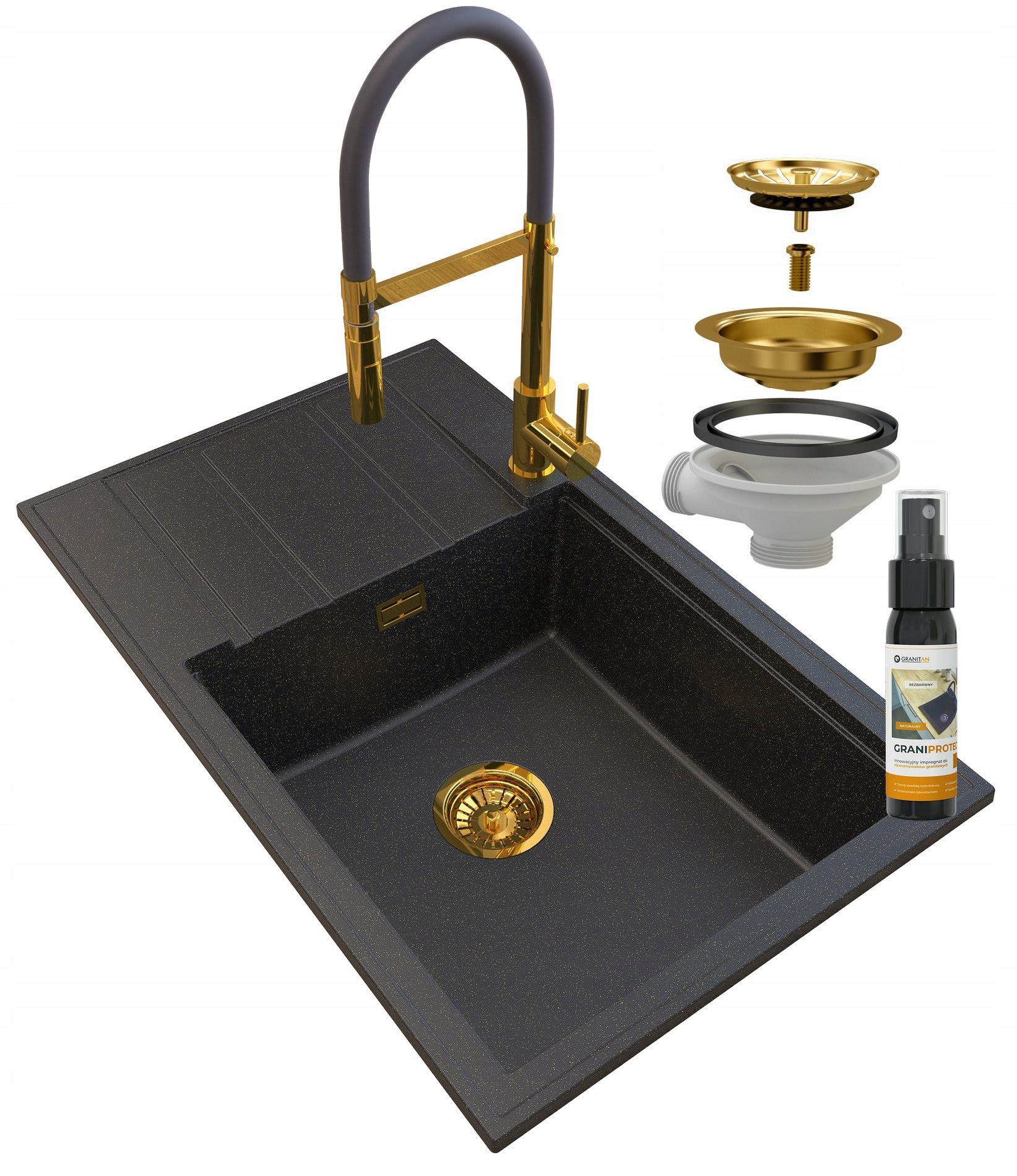 Granito kriauklės komplektas Granitan Louis Golden Line, juodas
