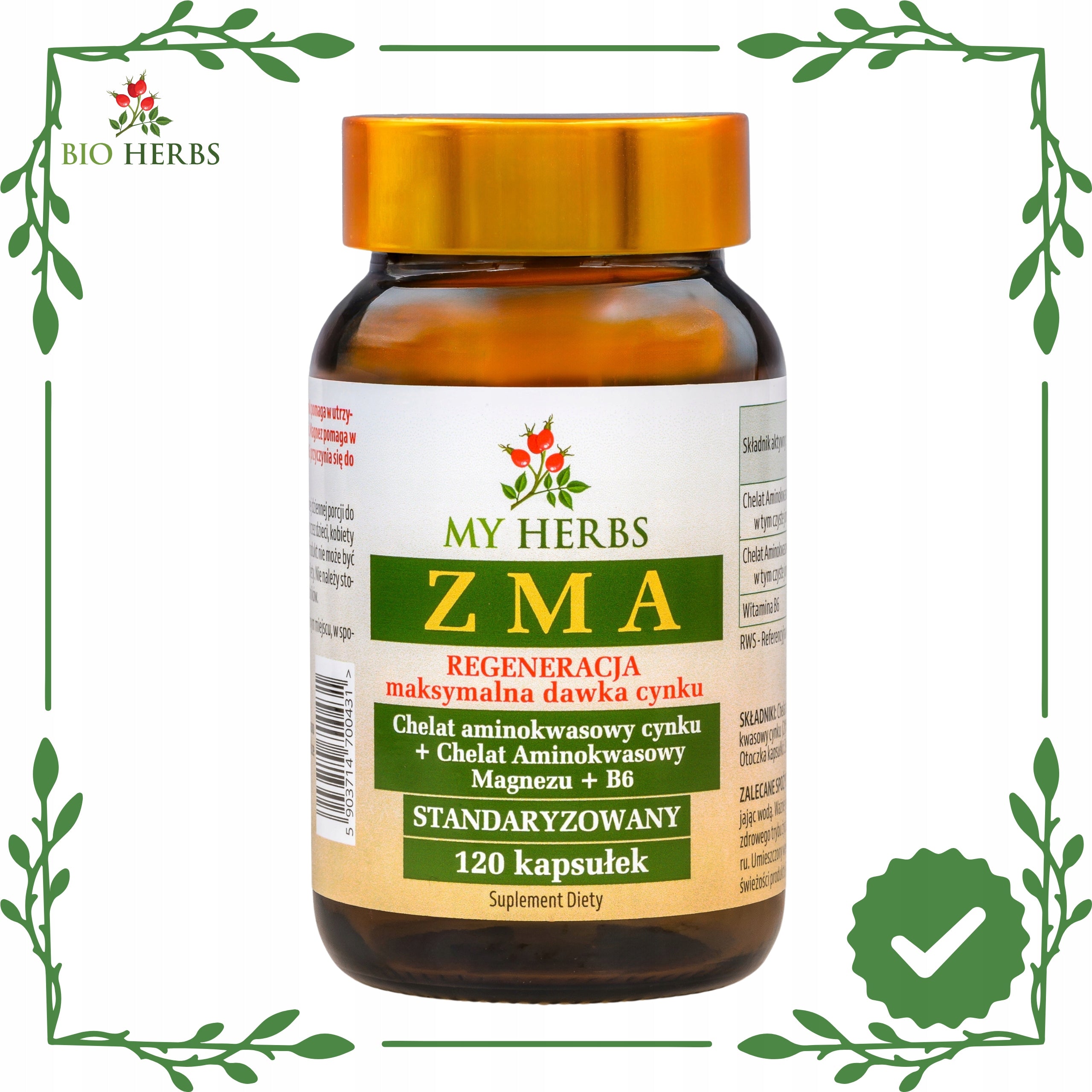 ZMA MAGNESIUM + ZINC + VITAMIN B6 120 KAPS. BOOSTER Medical device no